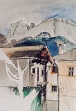 Bergell, Soglio, Piz Badile, Gouache, 56 x 80 cm, 1998